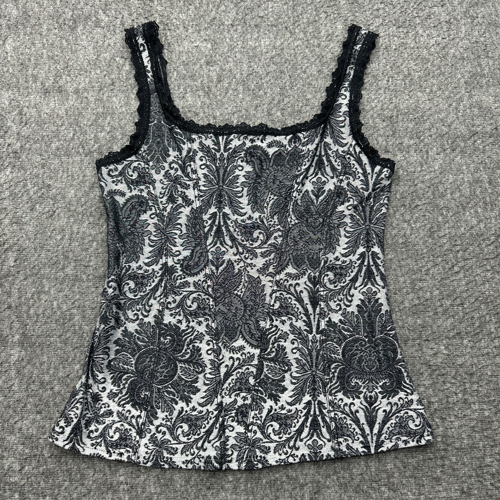 Lace Trim Tank Top Corset XS Whimsigoth Fairycore Romantic Coquette Vampy Alt